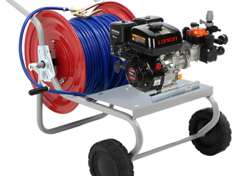 Kit motobomba de gasolina para pulverización con carro – Comet MTP BPX25 PA6 – Para productos químicos y ácidos