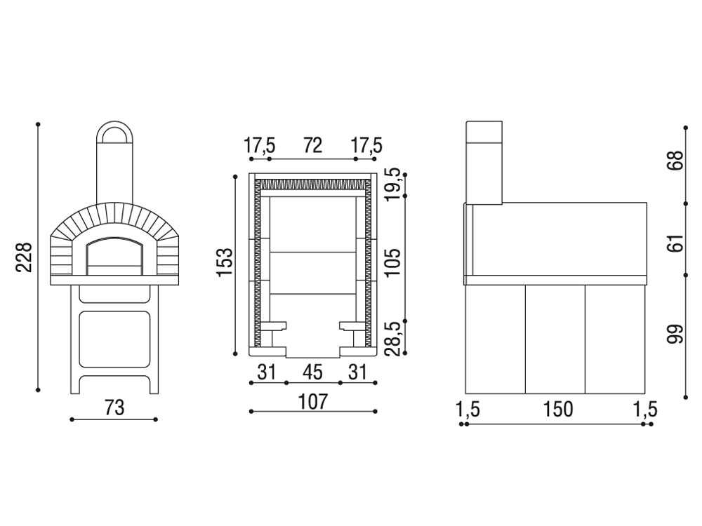 Linea VZ Pozzuoli – Horno de leña de exterior con base de cemento – con cámara de cocción 72×105 cm - Imagen 4