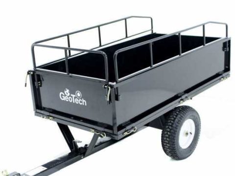 Remolque basculante de arrastre MAXI de acero para tractor cortacésped – paredes desmontables