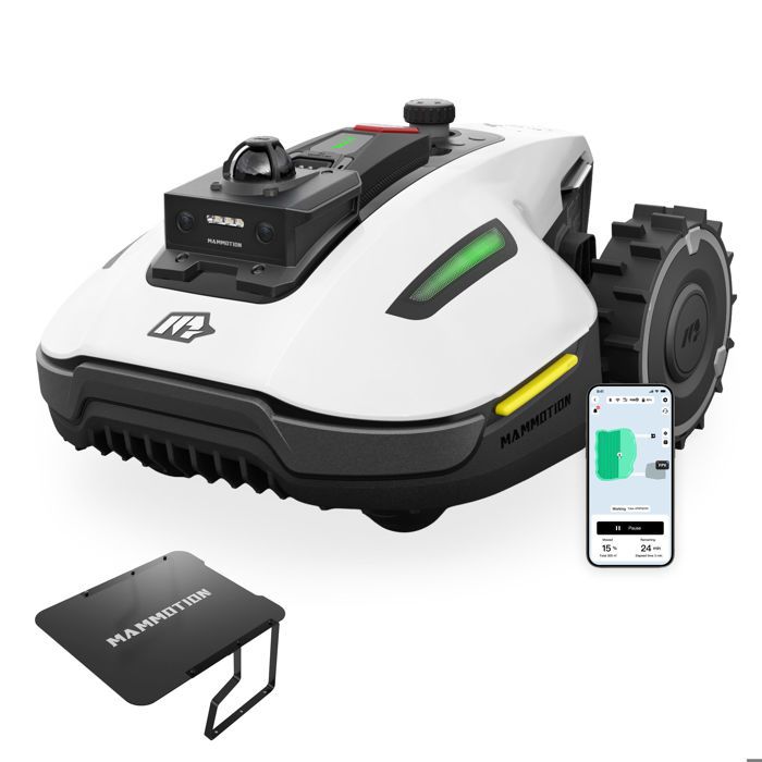 Robot cortacésped MAMMOTION YUKA mini 2 1000 sin cable perimetral, con minigaraje para cortacésped, hasta 1000 m²