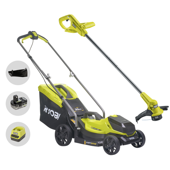 Ryobi RLM18X33B50LT23A – Kit Cortacésped + cortabordes a batería – 18 V 5 Ah – Corte 33 cm + 23 cm