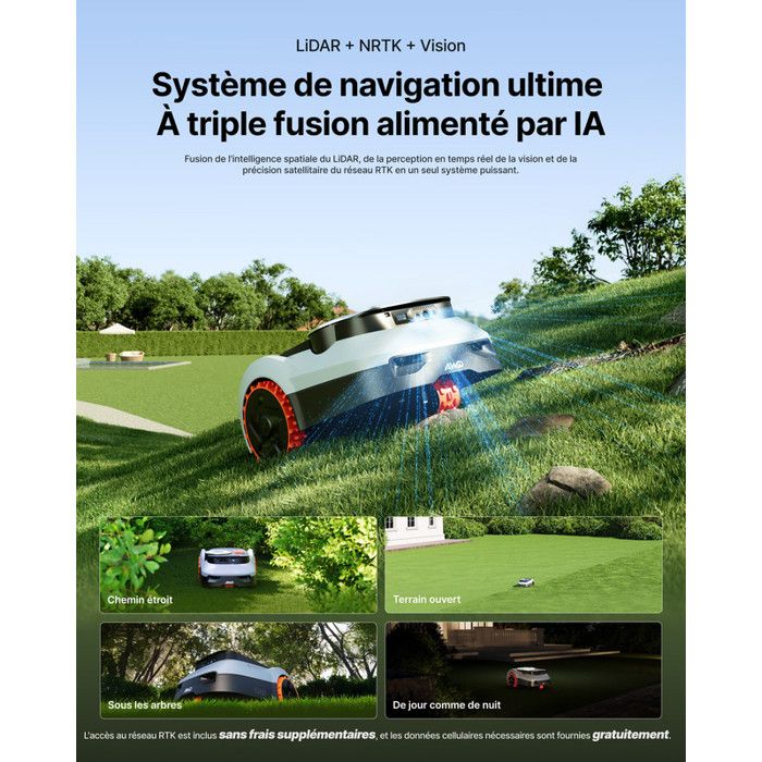 Segway Navimow i220 LiDAR Pro Robot cortacésped+Garage M sin cable perimetral 2000m² LiDAR+Visión+NRTK AWD Xero-Turn cartografía automática - Imagen 2