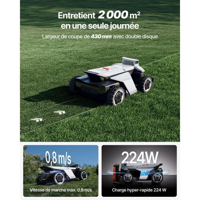 Segway Navimow X420 Robot cortacésped sin cable perimetral 2000 m², Zero-Turn AWD+NRTK+Visión, pendiente 84 %, cartografía automática - Imagen 4