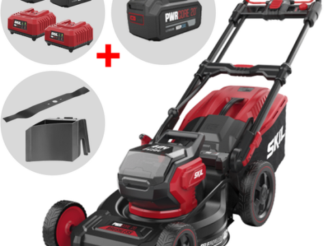 SKIL 0151 BA – Cortacésped a batería 2x20V/4Ah + batería 20V/4Ah de regalo – Anchura de corte 46 cm
