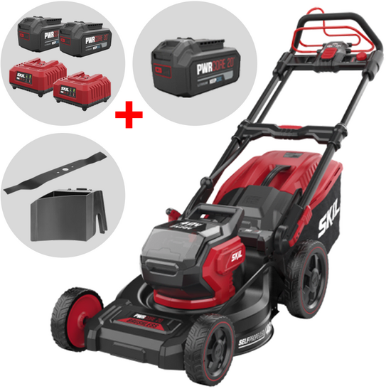 SKIL 0151 BA – Cortacésped a batería 2x20V/4Ah + batería 20V/4Ah de regalo – Anchura de corte 46 cm