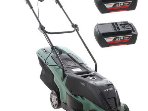 Cortacésped eléctrico con 2 baterías 2 Ah BOSCH UniversalRotak 36-560 – recogedor 38 cm