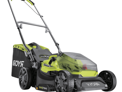 Cortacésped eléctrico a batería RYOBI RY18LM37A-140 – 18V – 4Ah – recogedor de 45 l – Corte de 37 cm