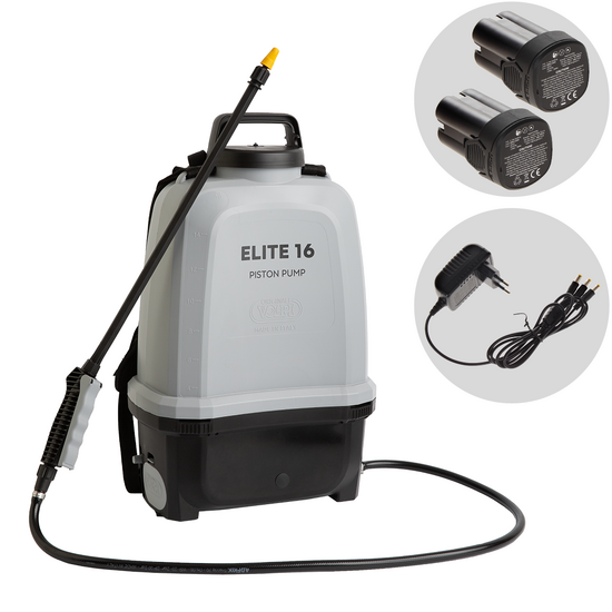 Volpi ELITE 16 PRO TECH – Bomba de pulverización de mochila con lanza de fibra de vidrio a batería – 2X 14,4 V 2 Ah – 8 bar